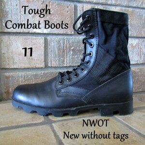 COMBAT BOOTS, MEN'S 11, NEW LEATHER MOTORCYCLE BIKER w RUBBER WAFFLE SOLES NWOT